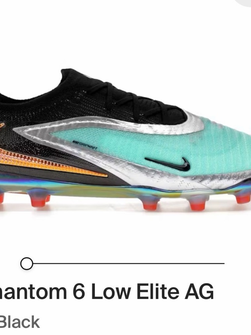 Nike Kids Phantom 6 Low Elite AG Soccer Cleats - Black / Aqua / Silver
